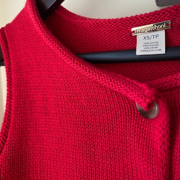 MAGASCHONI RED KNIT BUTTON DOWN CARDIGAN SWEATER VEST - Picture 2 of 2